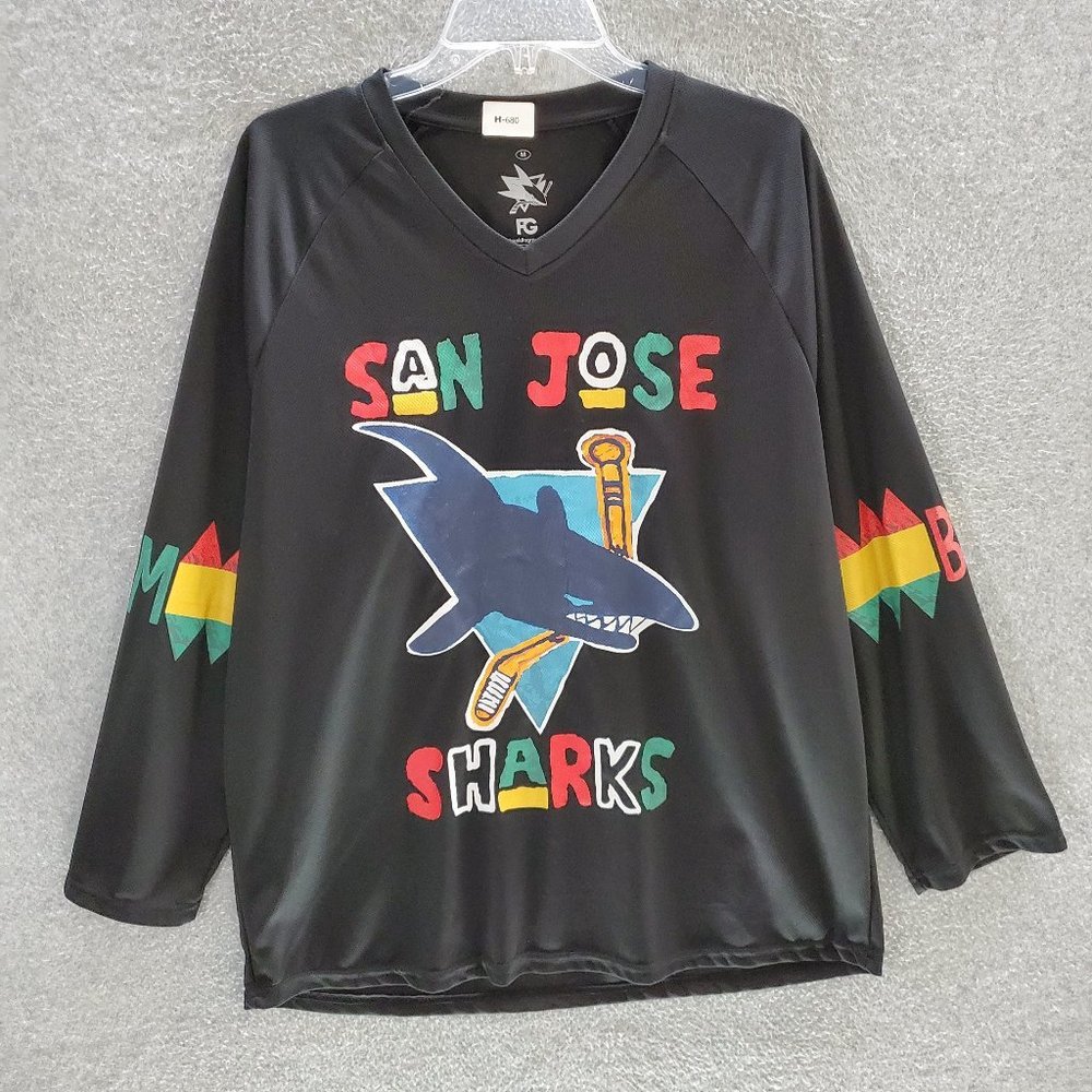 San Jose Sharks Men Jersey Medium Black History Month BHM Long Sleeve V Neck NHL